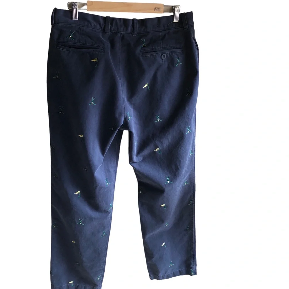 Vintage J. Crew Flat Front Broken In Chino. Navy w/ Golf Theme. Size 34W x 34L